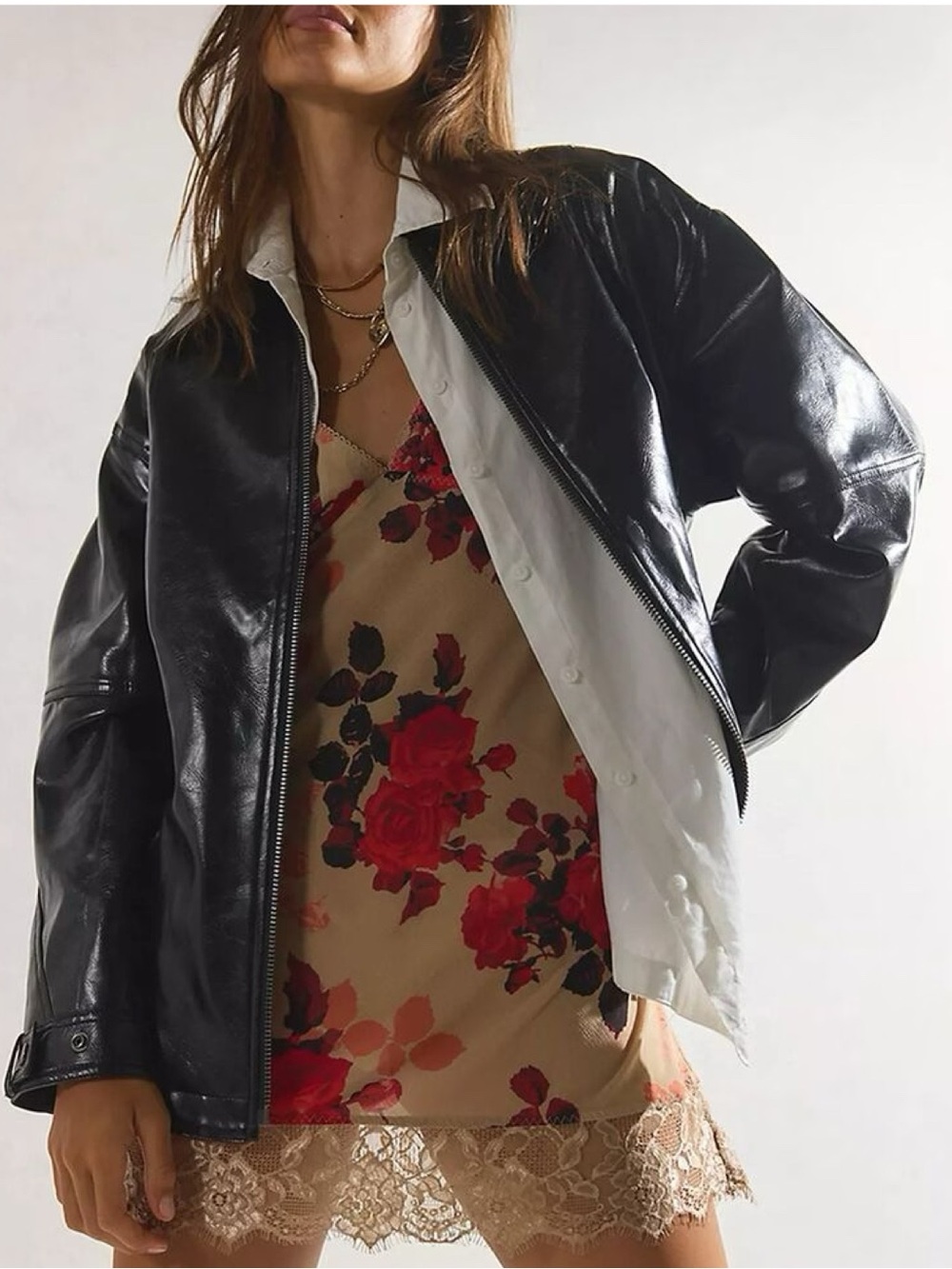 New Free People Vegan Leather Jacket Zip-Up Drop Shoulder Moto Classic Cut Luxe